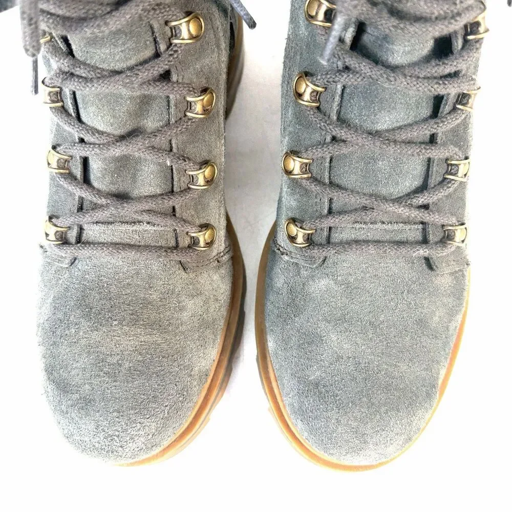 SOREL Women's Lennox NL4410-367 Grey Suede Lug Waterproof Combat Boots Size 9.5